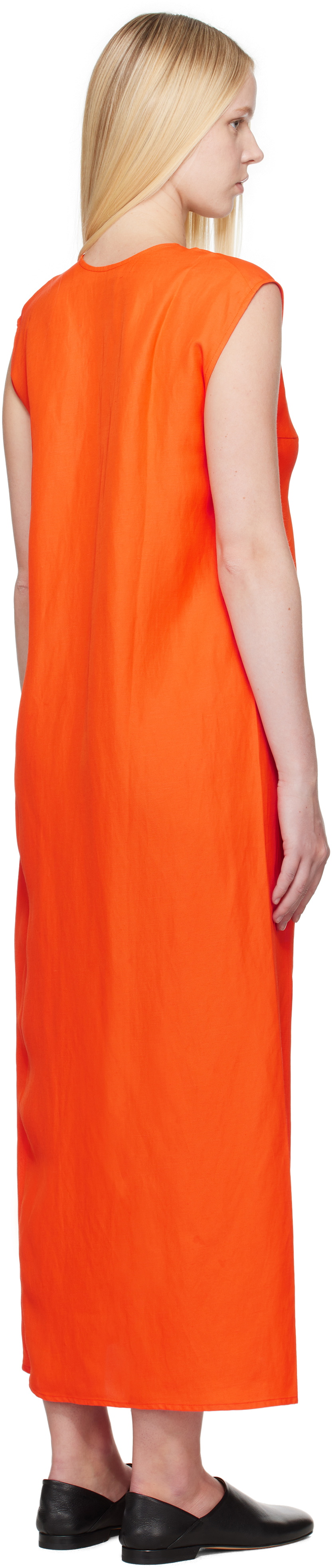 Studio Nicholson Orange Lise Linen Midi Dress
