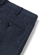 INCOTEX - Slim-Fit Pleated Stretch-Wool Tweed Trousers - Blue