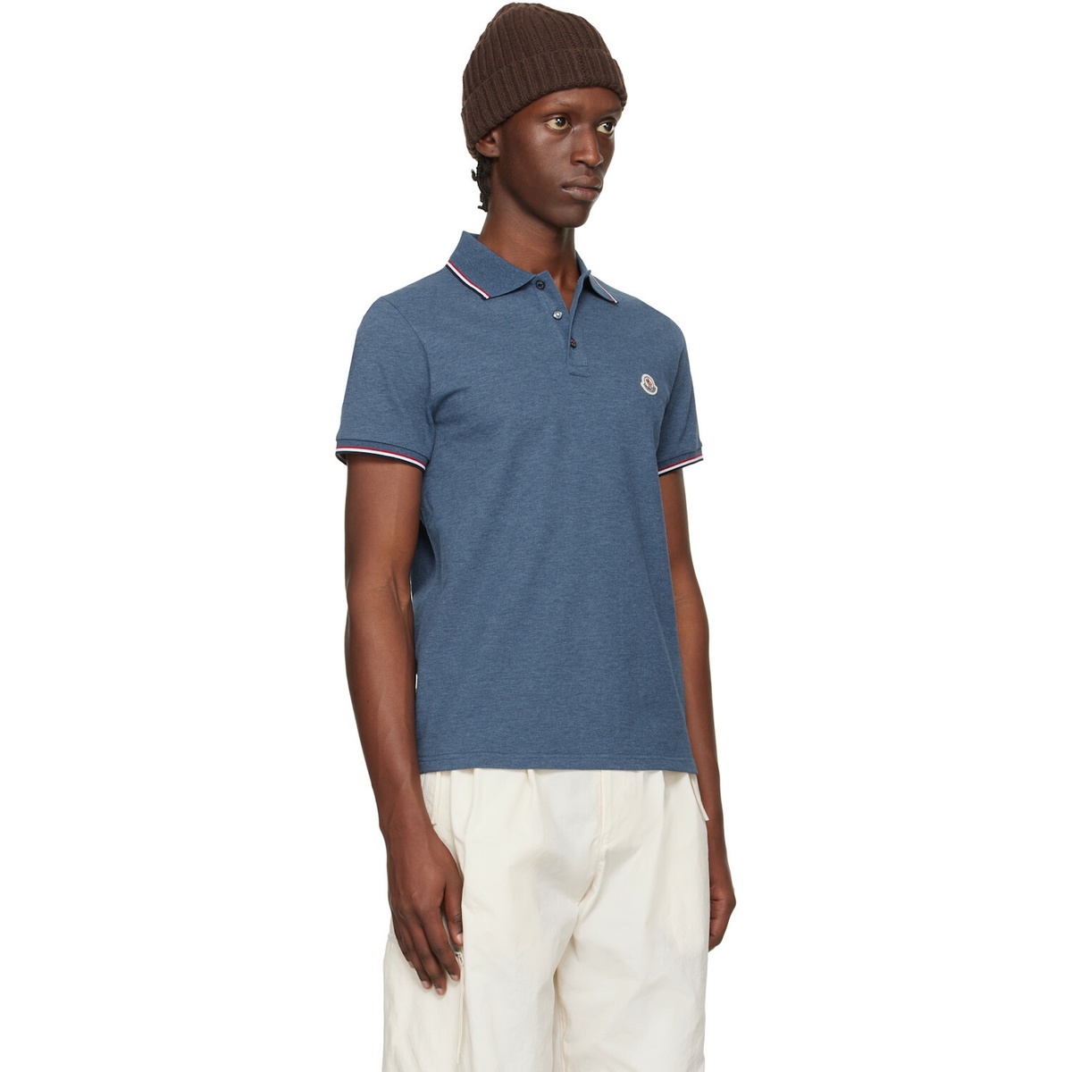 Moncler Blue Tricolor-Trimmed Cotton Piquet Polo