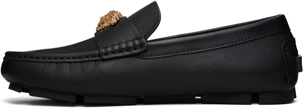 Versace Black 'La Medusa' Leather Driver Loafers