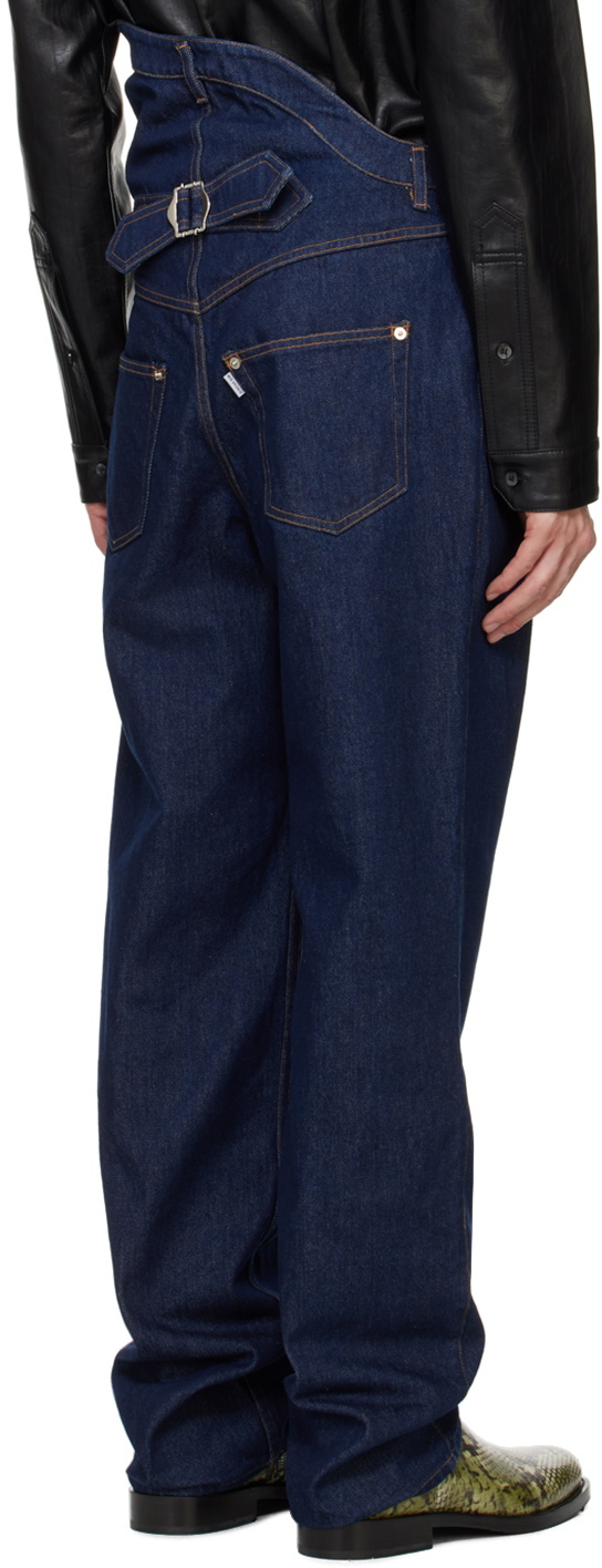 Juntae Kim Indigo Asymmetric Flower Jeans