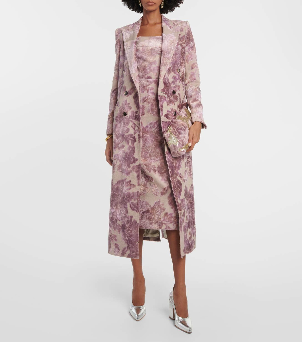 dries van noten floral midi dress DRIES VAN NOTEN Tie-neck floral-print satin midi dress