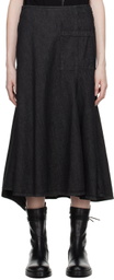 Yohji Yamamoto Black Asymmetrical Denim Midi Skirt