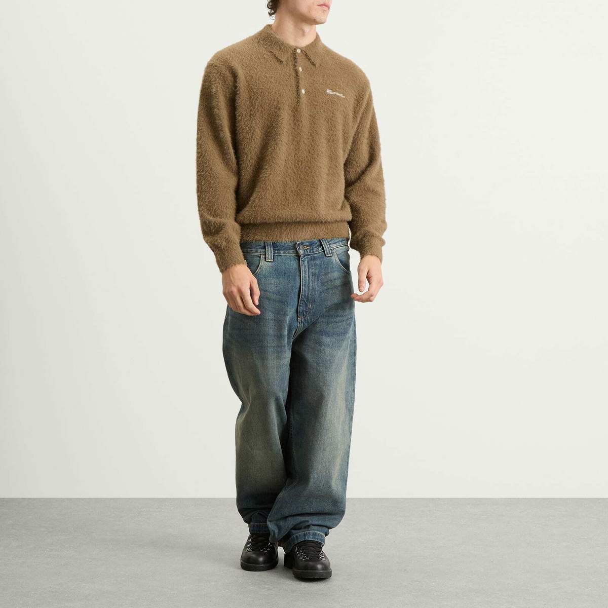 thisisneverthat Men's SCT-Logo Shaggy Knit Polo in Mud
