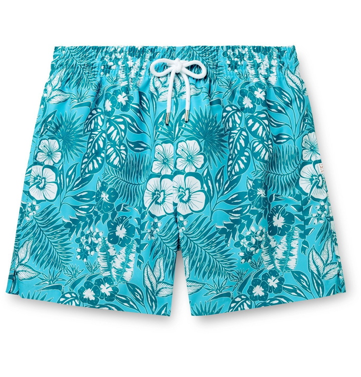 Photo: DEREK ROSE - Maui 34 Mid-Length Printed Swim Shorts - Blue