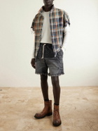 Satoshi Nakamoto - Straight-Leg Fringed Padded Denim Shorts - Black