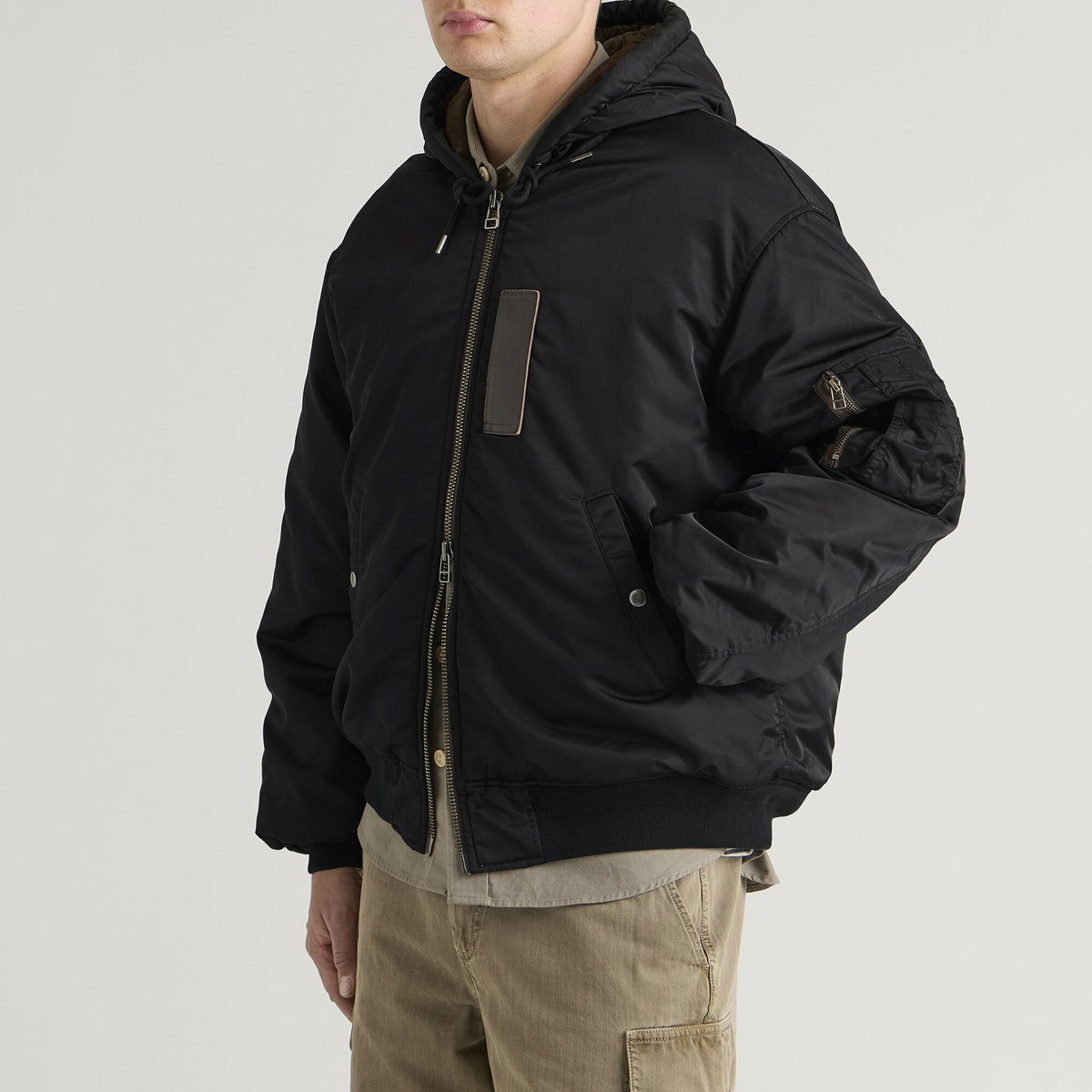 FrizmWORKS Men's Active Ma-1 Hooded Parka Jacket in Black