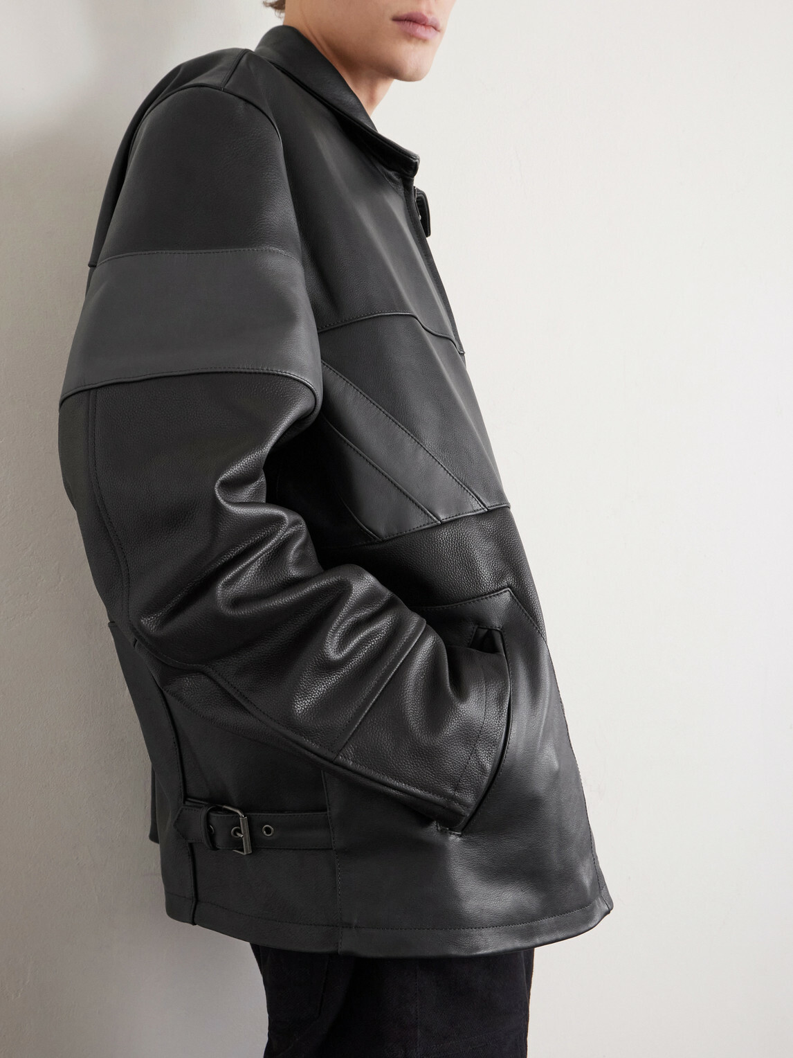VETEMENTS - Cut-Up Oversized Patchwork Leather Jacket - Black