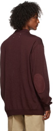 Maison Margiela Burgundy Wool Suede Elbow Patch Polo