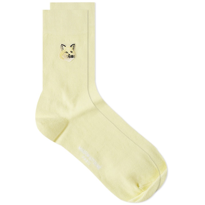 Photo: Maison Kitsuné Tonal Fox Head Patch Socks in Lemon