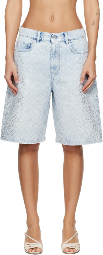 Photo: Casablanca Blue Hotfix Baggy Denim Shorts