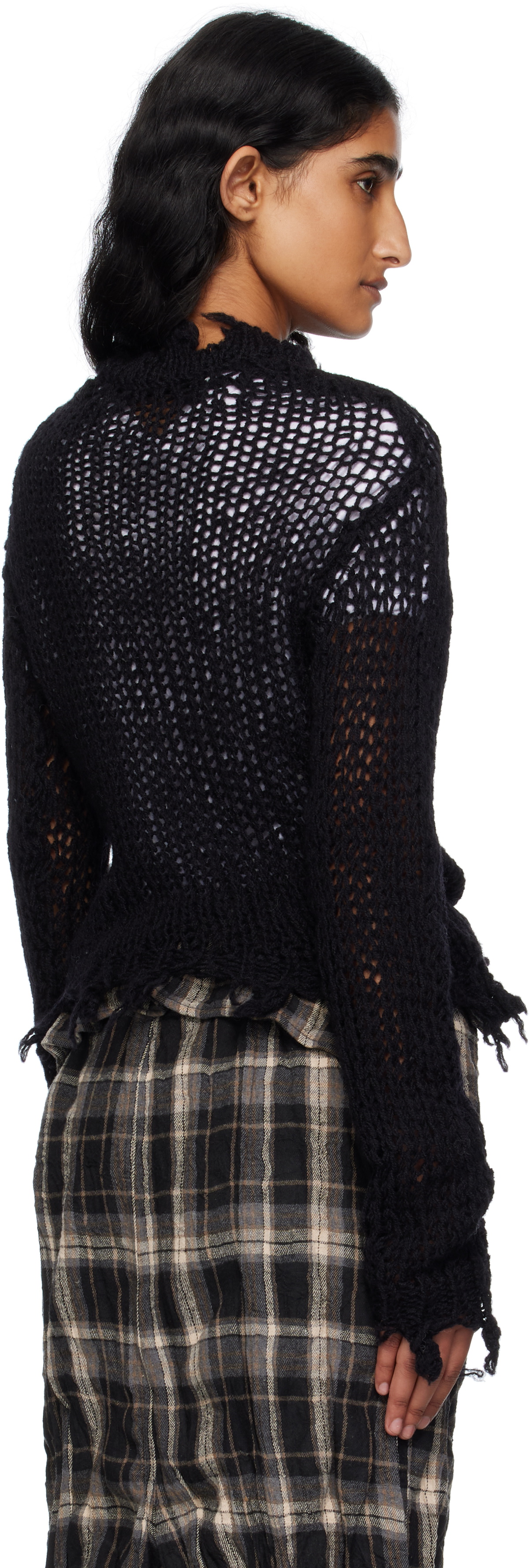 OPEN YY Black Distressed Crop Knit Sweater