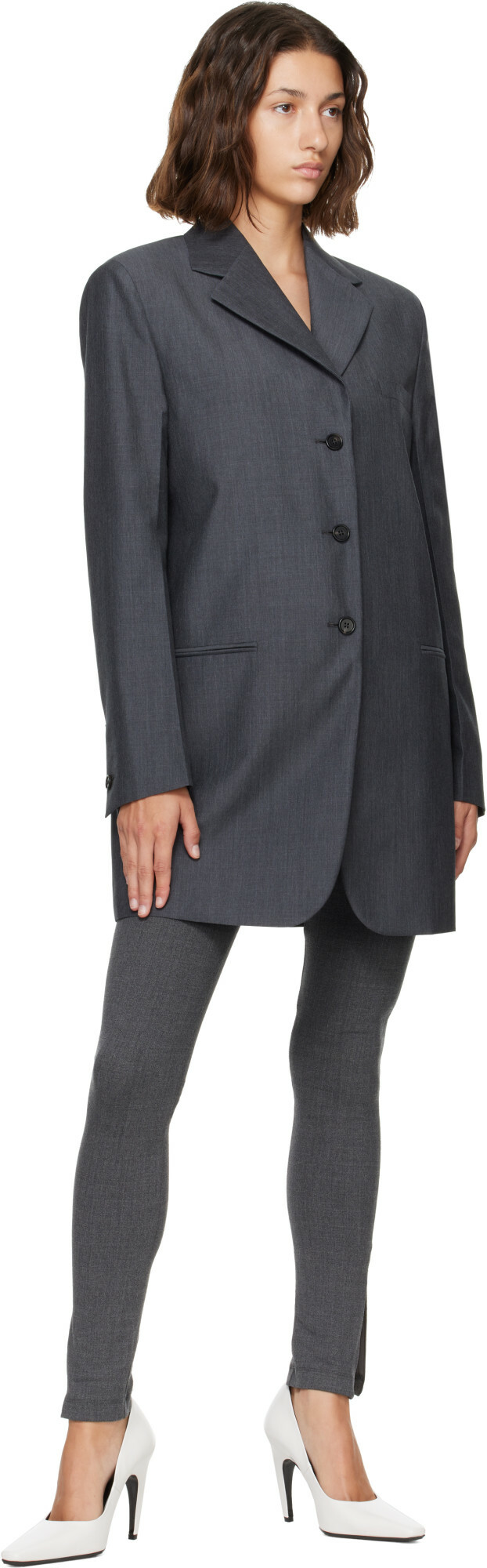 Jil Sander Gray Fil-à-Fil Wool Tailored Blazer