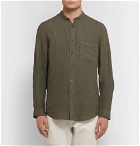 Theory - Kier Grandad-Collar Linen Shirt - Army green