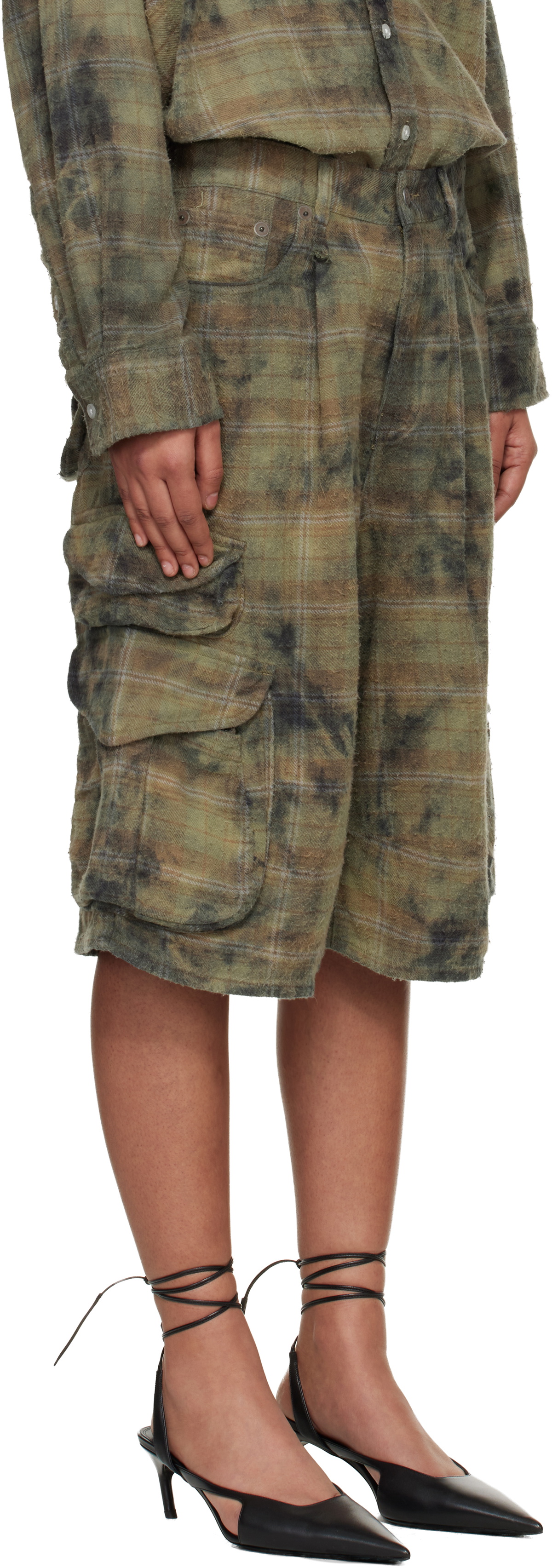 R13 Green & Navy Bermuda Cargo Shorts