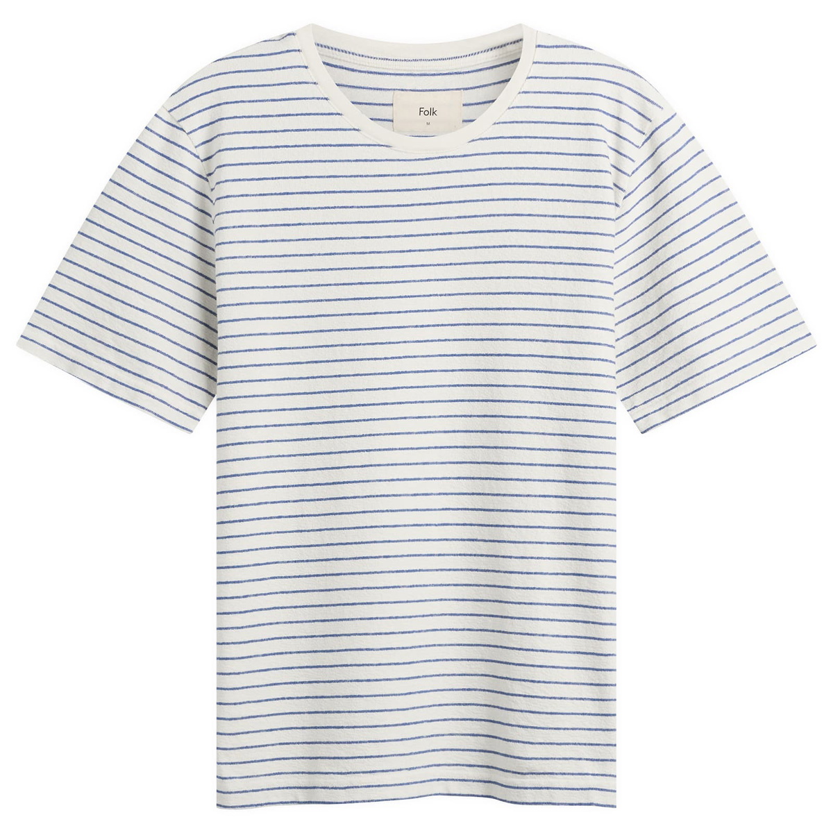 Folk Men's Textured Stripe T-Shirt in Ecru/Bright Blue