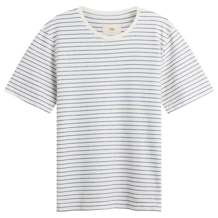 Photo: Folk Men's Textured Stripe T-Shirt in Ecru/Bright Blue