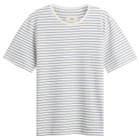 Folk Men's Textured Stripe T-Shirt in Ecru/Bright Blue
