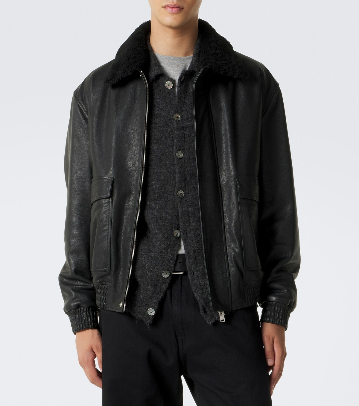 Arma Bari teddy-trimmed leather blouson jacket