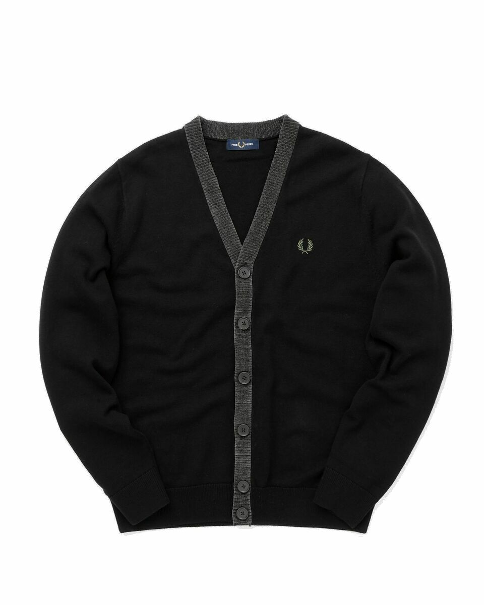 Photo: Fred Perry Chenille Placket Cardigan Black - Mens - Zippers & Cardigans