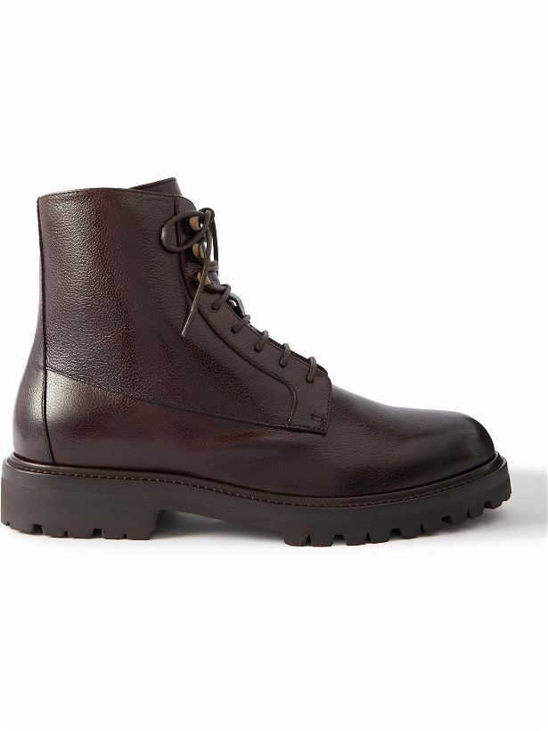 Photo: Brunello Cucinelli - Shearling-Lined Full-Grain Leather Hiking Boots - Brown