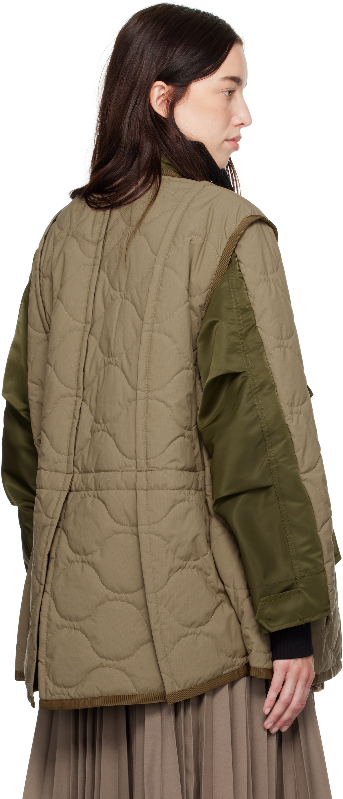 sacai Khaki Rip Stop Quilted Coat Sacai
