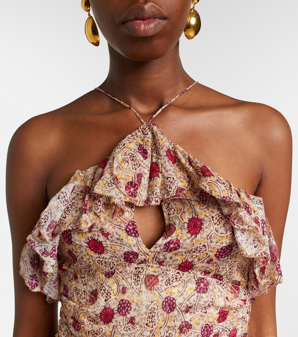 Marant Etoile Dijimia printed ruffled cotton top