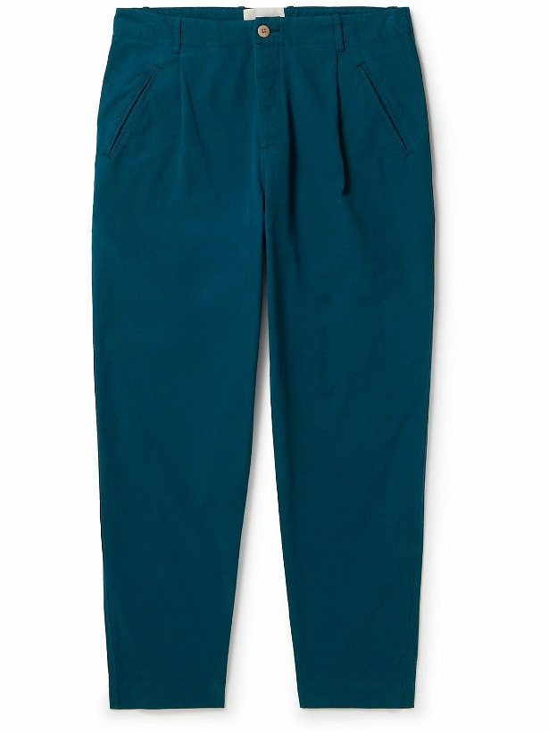 Photo: Folk - Assembly Tapered Cropped Pleated Cotton Trousers - Blue