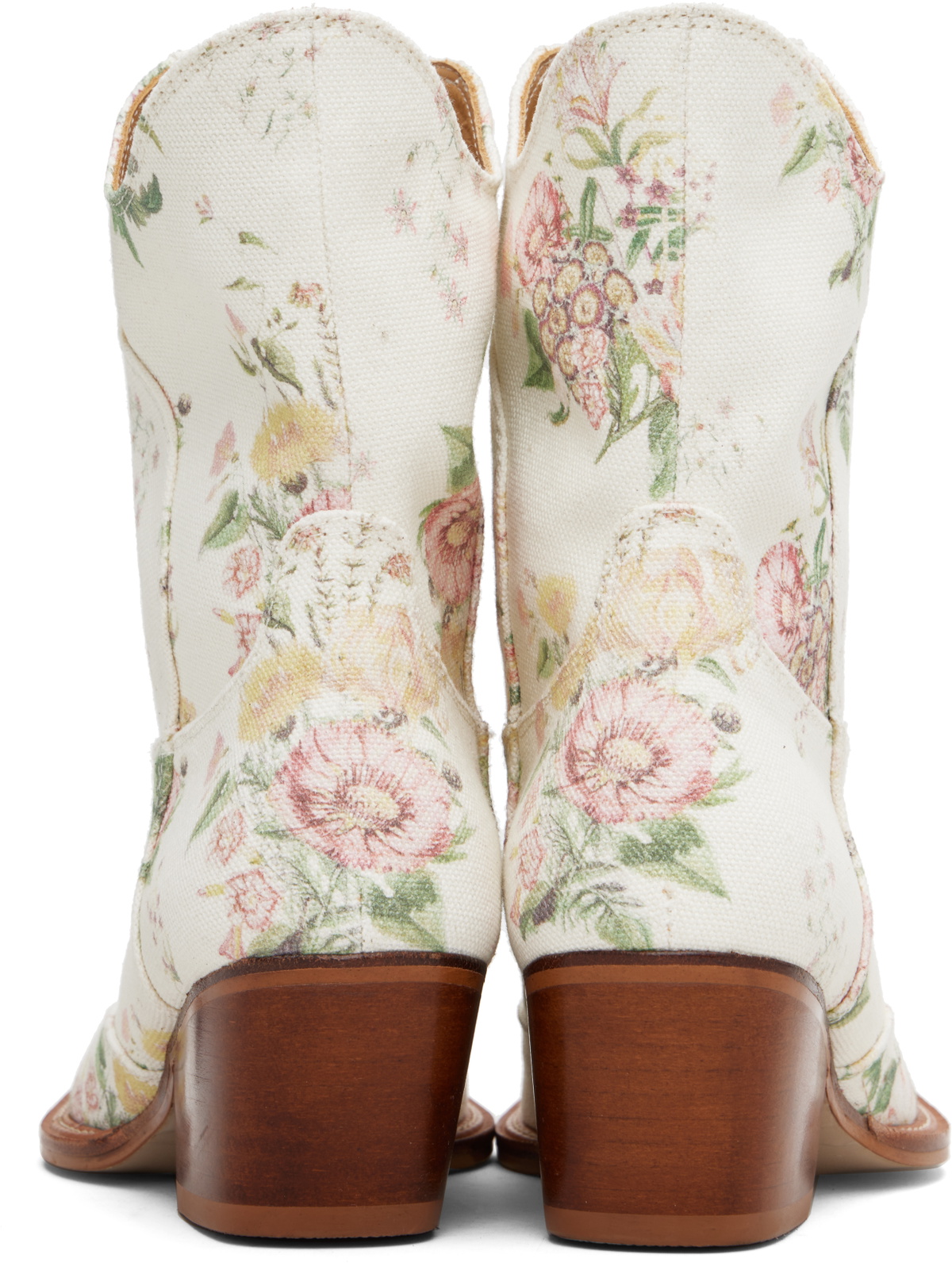 OPEN YY Off-White Floral Western Mid Calf Boots