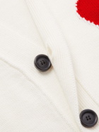 AMI PARIS - Logo-Intarsia Organic Cotton and Wool-Blend Cardigan - White