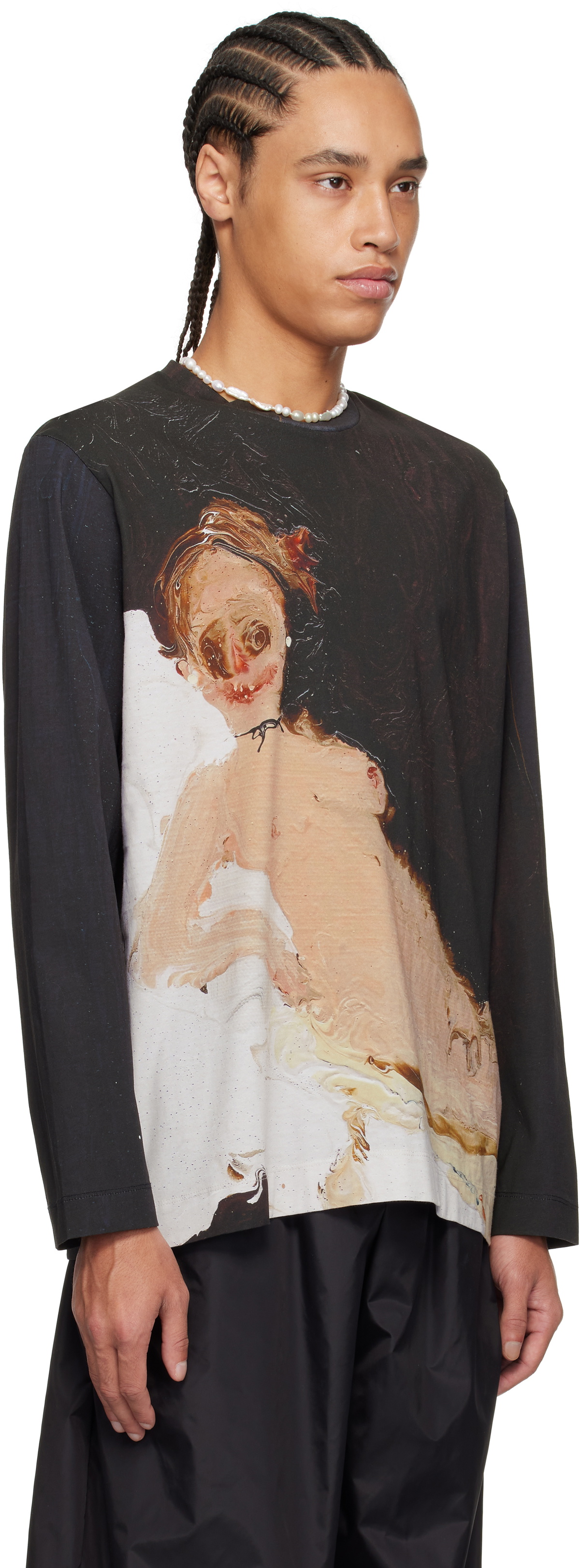 【Simone Rocha】 OlympiaプリントコットンジャージTシャツ Simone Rocha Black Olympia Long Sleeve T-shirt Simone Rocha