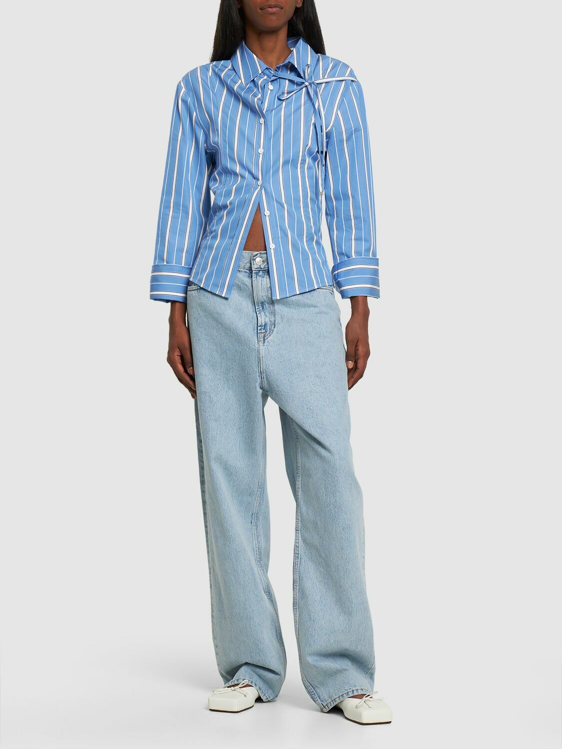 トップス Jacquemus Ruban Striped Neck-Tie Shirt JACQUEMUS - La Chemise Ruban Striped Cotton Shirt Jacquemus