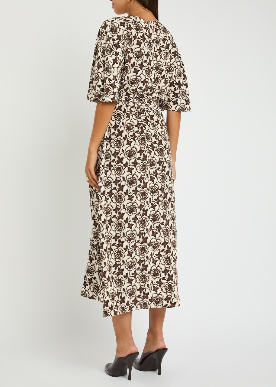 Weekend Max Mara Varese Floral-print Silk Midi Dress Brown