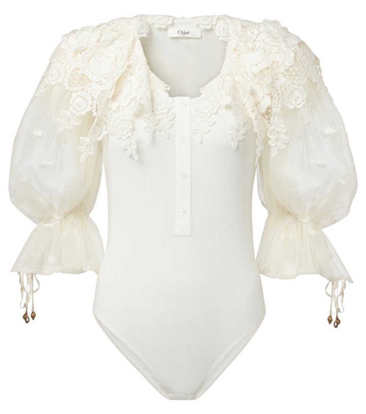 Photo: Chloé Guipure lace-trimmed cotton bodysuit