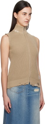 MM6 Maison Margiela Beige Eaten Knit Logo Zip Up Vest