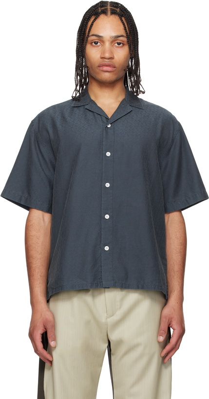 Photo: The Elder Statesman Navy Jacquard Silk Camp Shirt