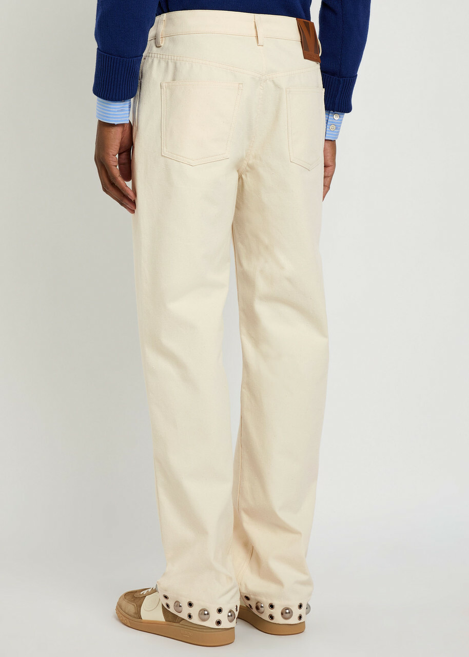 Valentino Garavani Stud-embellished Straight-leg Cotton Jeans Cream