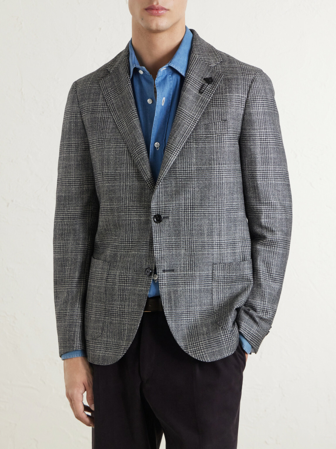 Lardini - Prince Of Wales Checked Wool, Silk and Cashmere-Blend Blazer - Gray