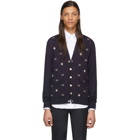 Gucci Navy Wool GG Bee Cardigan