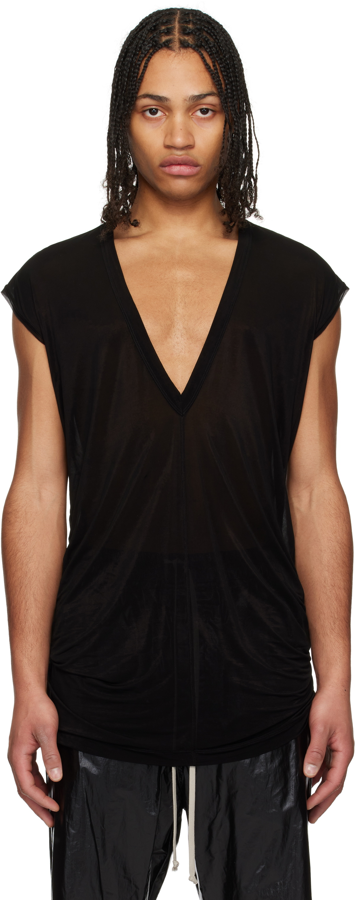 【関税込み】Rick Owens トープ Hollywood Deep V SL トップス black-hollywood-jersey-deep-v-