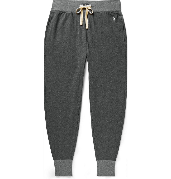 Photo: Polo Ralph Lauren - Tapered Logo-Embroidered Mélange Stretch-Cotton Jersey Sweatpants - Gray