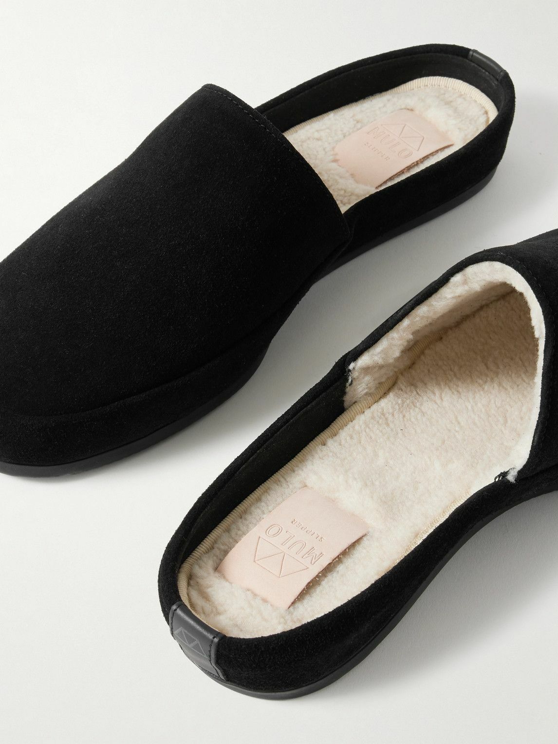 Mulo - Shearling-Lined Suede Slippers - Black