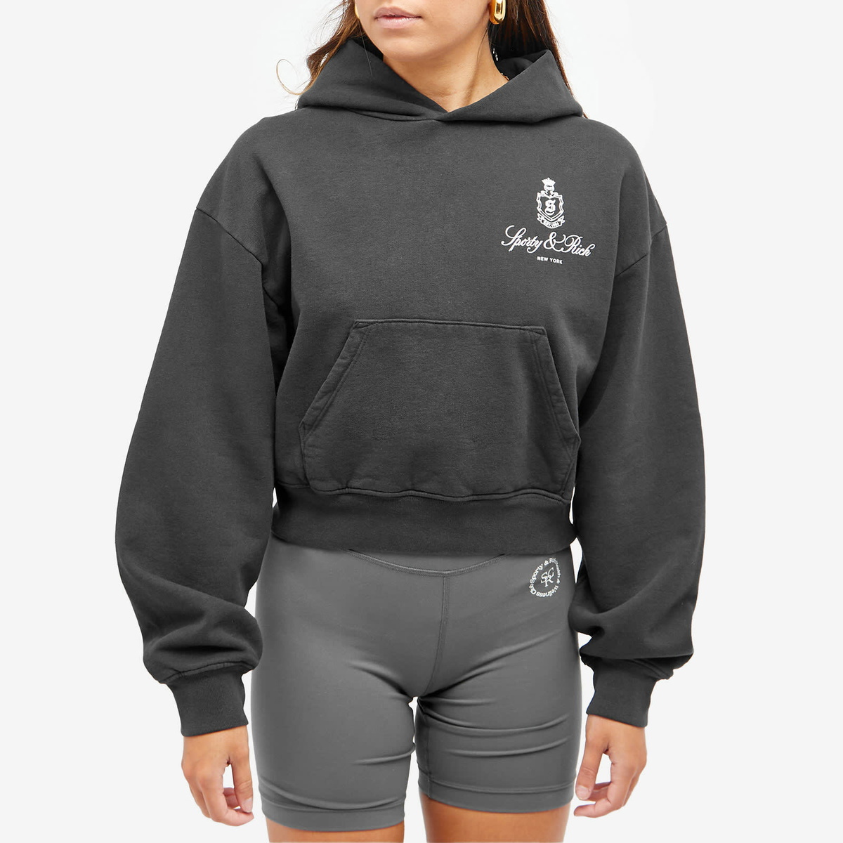 Sporty & Rich Women's Vendome Cropped Hoodie in Black/White Sporty