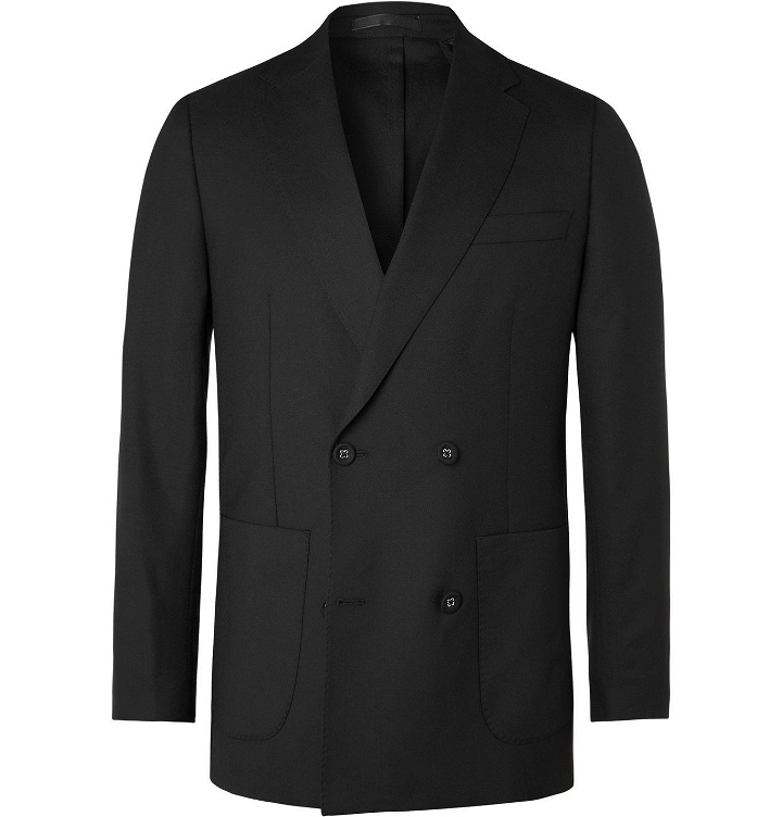 Photo: OFFICINE GÉNÉRALE - Leon Unstructured Double-Breasted Virgin Wool-Flannel Suit Jacket - Black