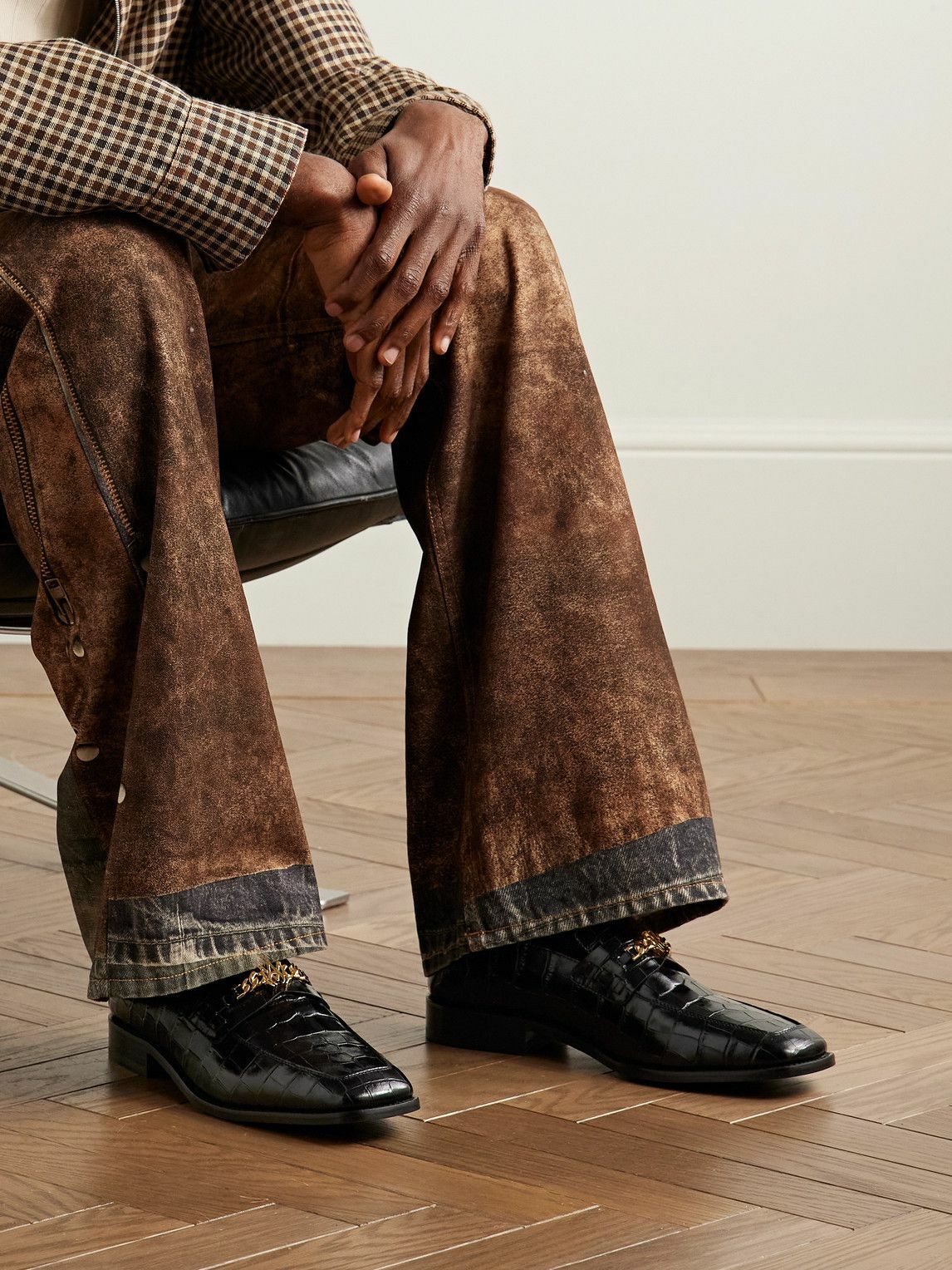 AMIRI - Logo-Embellished Croc-Effect Leather Loafers - Black Amiri