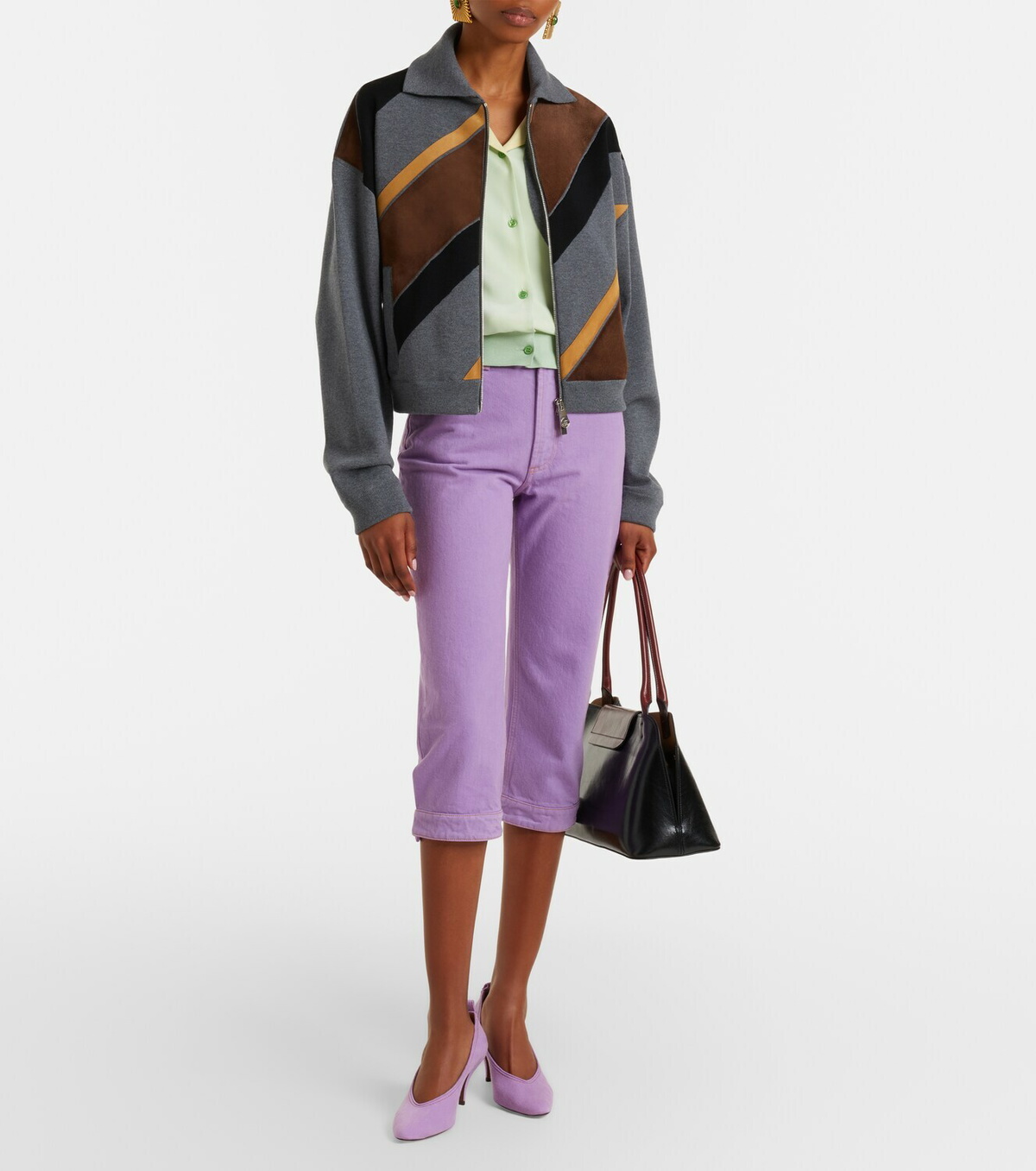 Versace Suede-trimmed wool-blend zip-up sweater