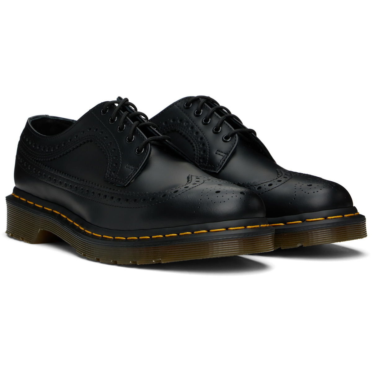 Dr. Martens Black 3989 Yellow Stitch Smooth Brogue Derbys