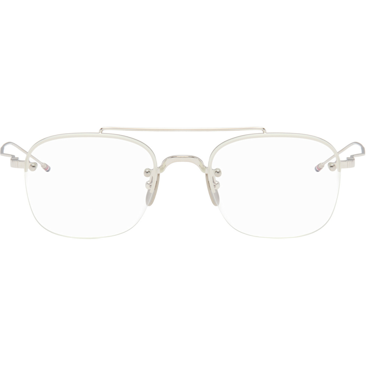 Thom Browne Silver Titanium Semi-Rimless Pilot Glasses