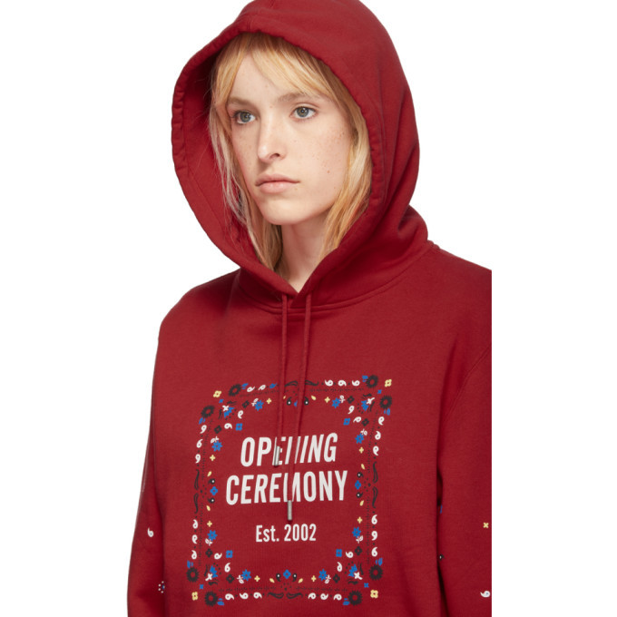 Opening Ceremony Red Unisex Bandana Box Logo Hoodie Opening Ceremony