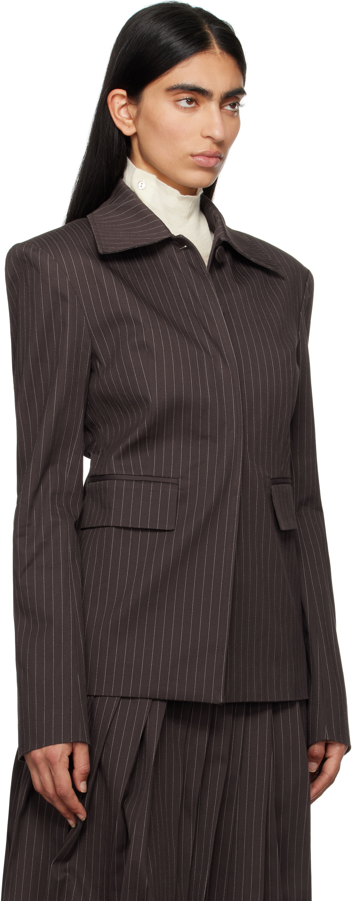 REMAIN Birger Christensen Brown Slim Striped Blazer